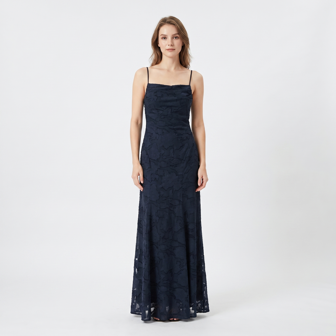 Women's Lace Maxi Dress Spaghetti Strap Cowl Neck A-Line Formal Evening