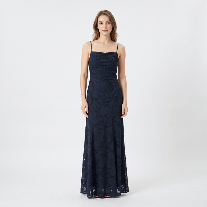 Women's Lace Maxi Dress Spaghetti Strap Cowl Neck A-Line Formal Evening