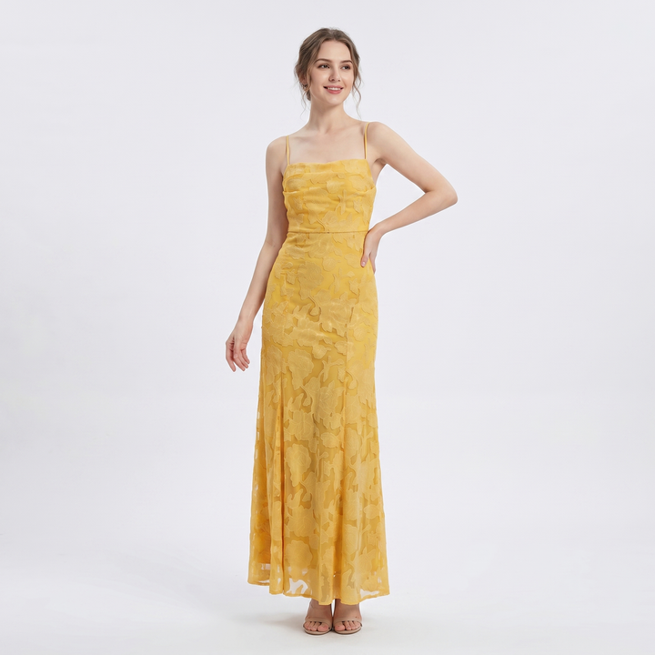 Women's Floral Lace Maxi Dress Spaghetti Strap A-Line Formal Evening