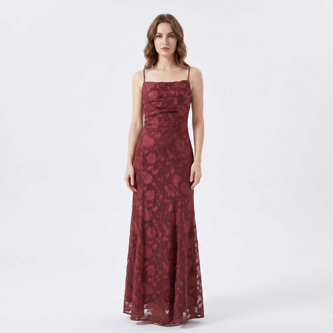 Women's Floral Lace Maxi Dress Spaghetti Strap A-Line Formal Evening