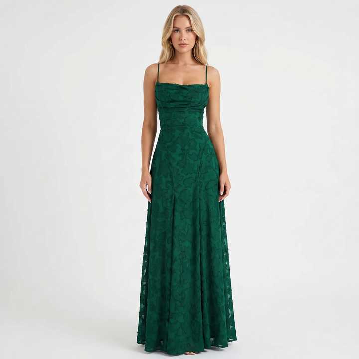 Women's Lace Maxi Dress Spaghetti Strap Cowl Neck A-Line Formal Evening