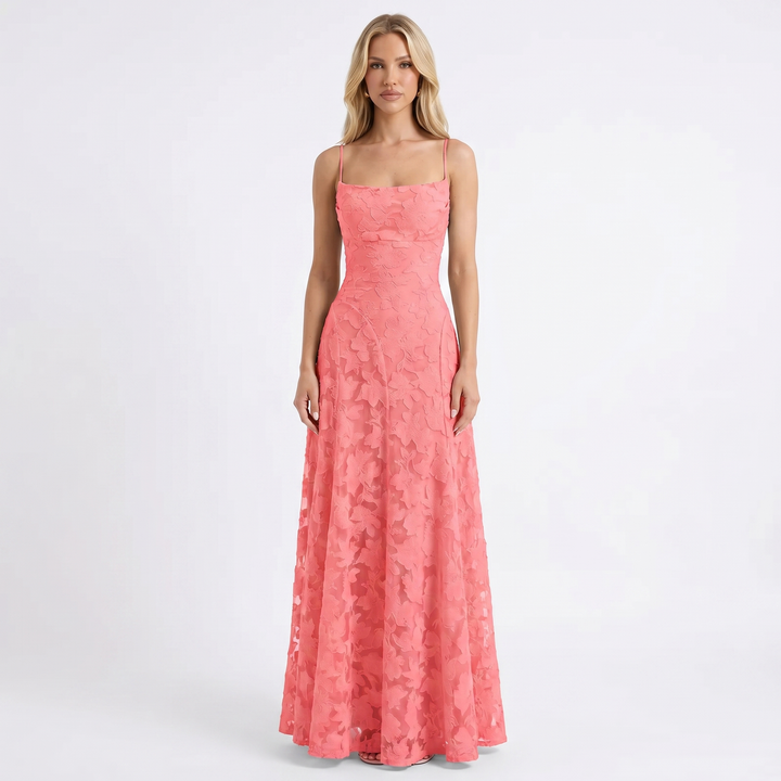 Women's Floral Lace Maxi Dress Spaghetti Strap A-Line Formal Evening