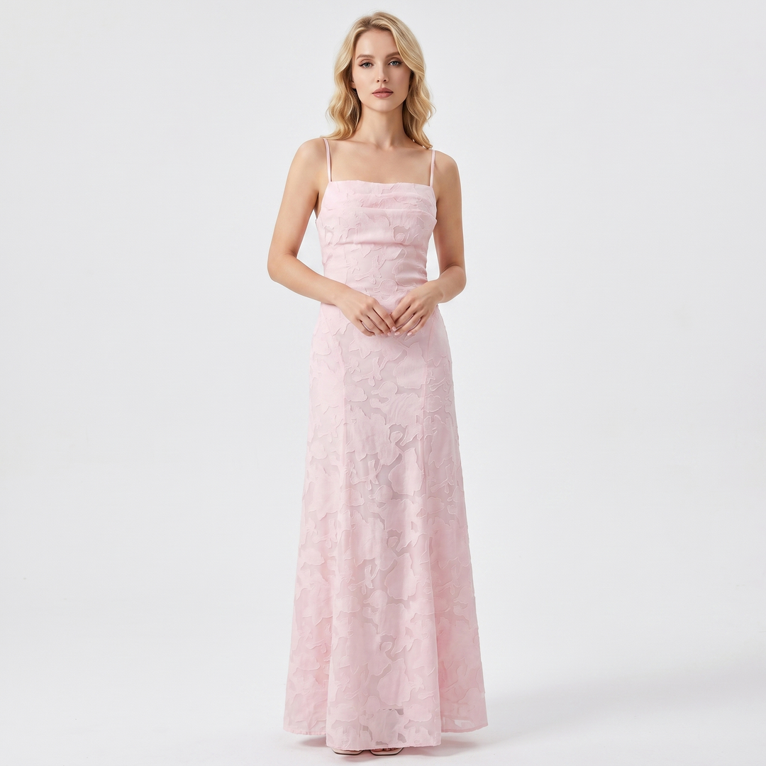 Women's Floral Lace Maxi Dress Spaghetti Strap A-Line Formal Evening