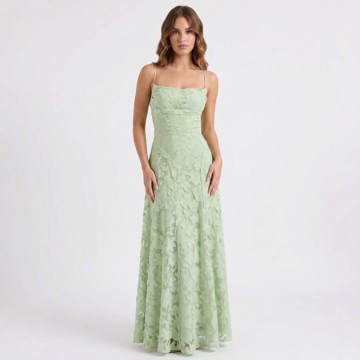 Women's Floral Lace Maxi Dress Spaghetti Strap A-Line Formal Evening