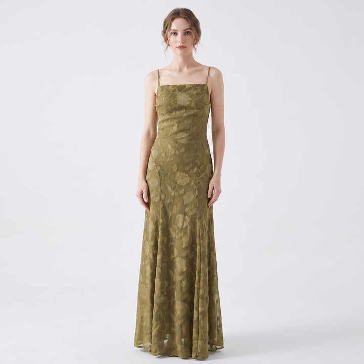 Women's Lace Maxi Dress Spaghetti Strap Cowl Neck A-Line Formal Evening