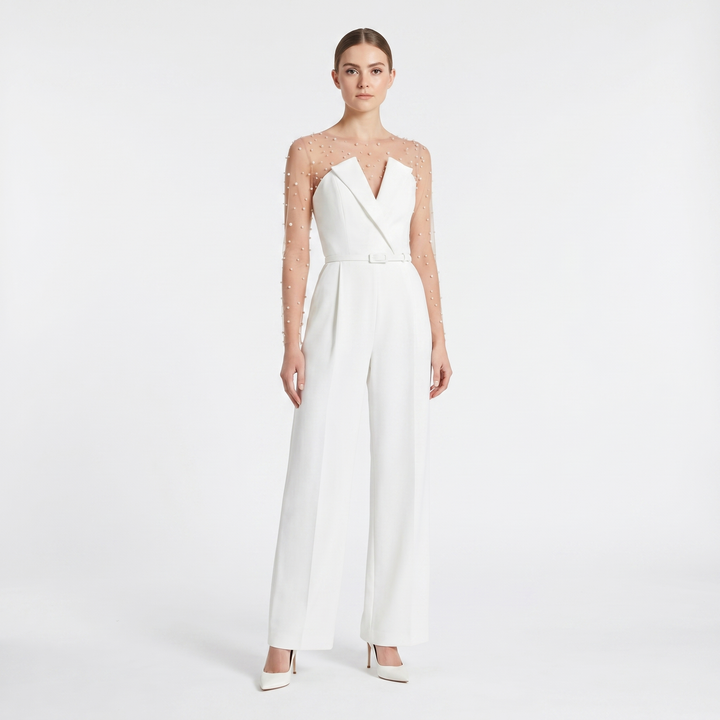 Women's Strapless Wide Leg Jumpsuit Belted Tuxedo Formal Evening