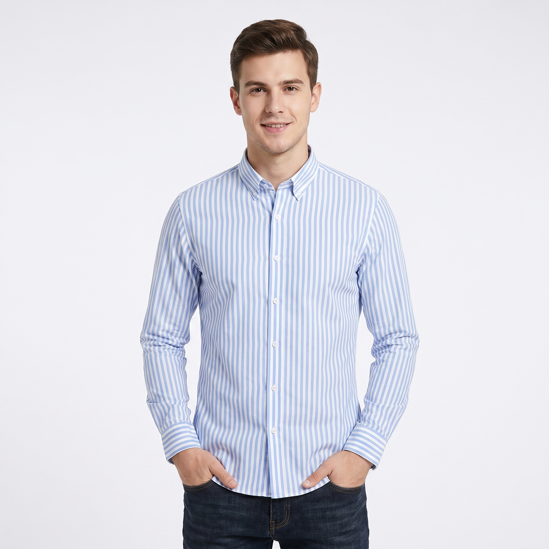 Men's Striped Long Sleeve Shirt Slim Fit Button-Down Smart Casual