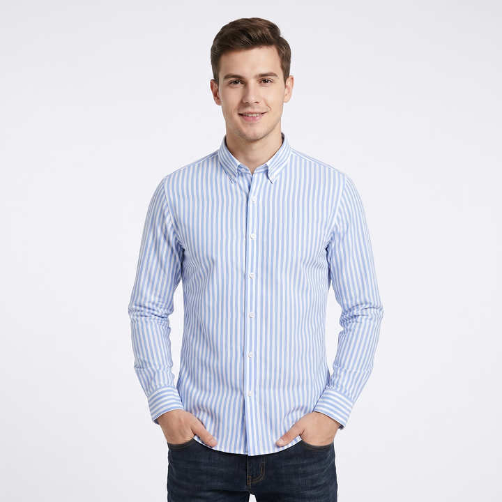 Men's Striped Long Sleeve Shirt Slim Fit Button-Down Smart Casual