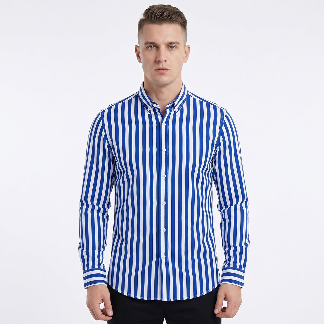 Men's Striped Long Sleeve Shirt Slim Fit Button-Down Smart Casual