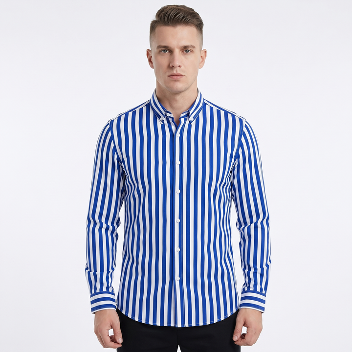 Men's Striped Long Sleeve Shirt Slim Fit Button-Down Smart Casual