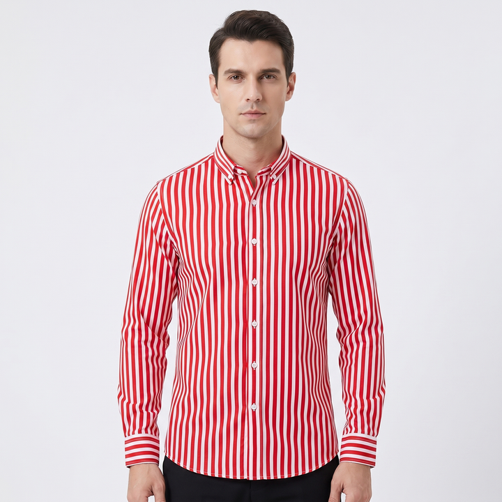 Men's Striped Long Sleeve Shirt Slim Fit Button-Down Smart Casual