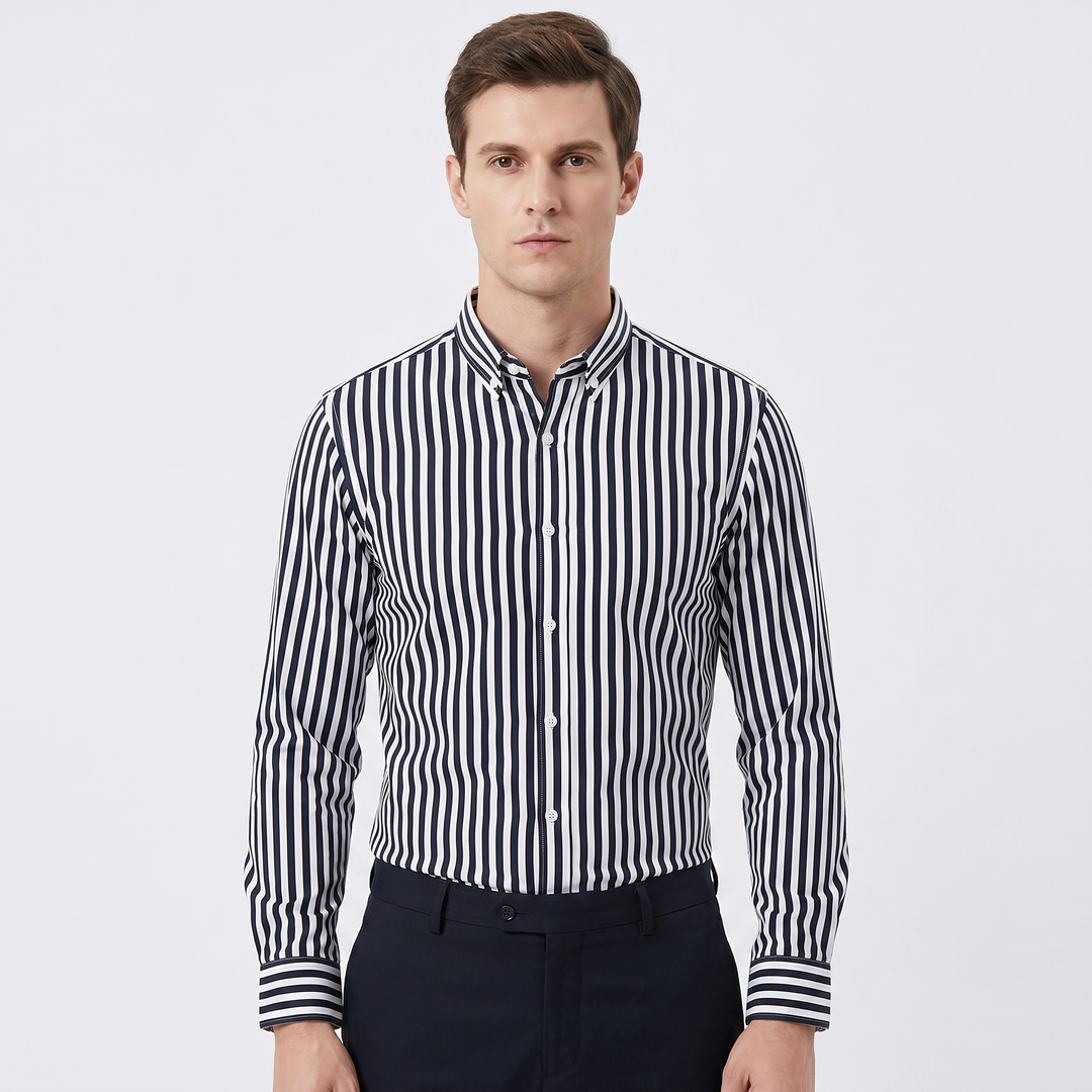 Men's Striped Long Sleeve Shirt Slim Fit Button-Down Smart Casual