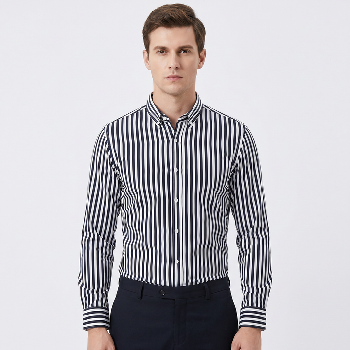 Men's Striped Long Sleeve Shirt Slim Fit Button-Down Smart Casual