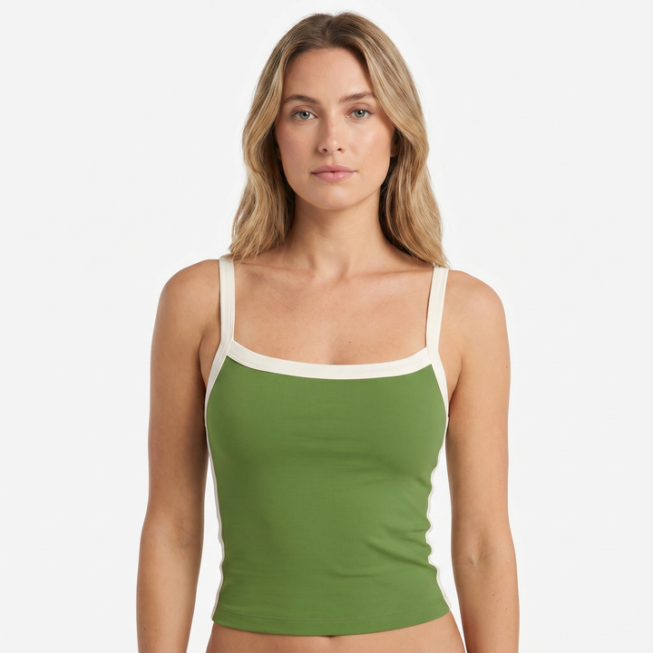 Women's Color Block Cami Tank Top Fitted Sleeveless Contrast Trim Casual