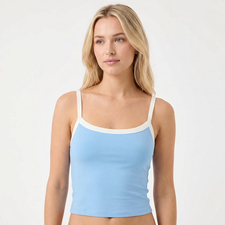 Women's Color Block Cami Tank Top Fitted Sleeveless Contrast Trim Casual