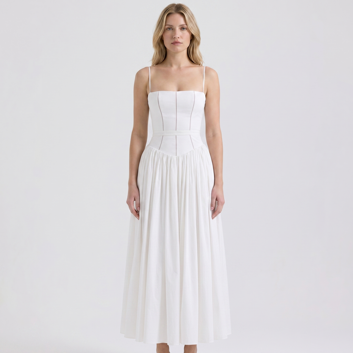 Women's Corset Bodice Maxi Dress Spaghetti Strap Full Skirt A-Line Sundress