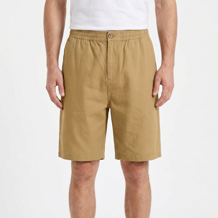 Men's Linen Shorts Elastic Waist Pleated Casual Summer Beach Shorts