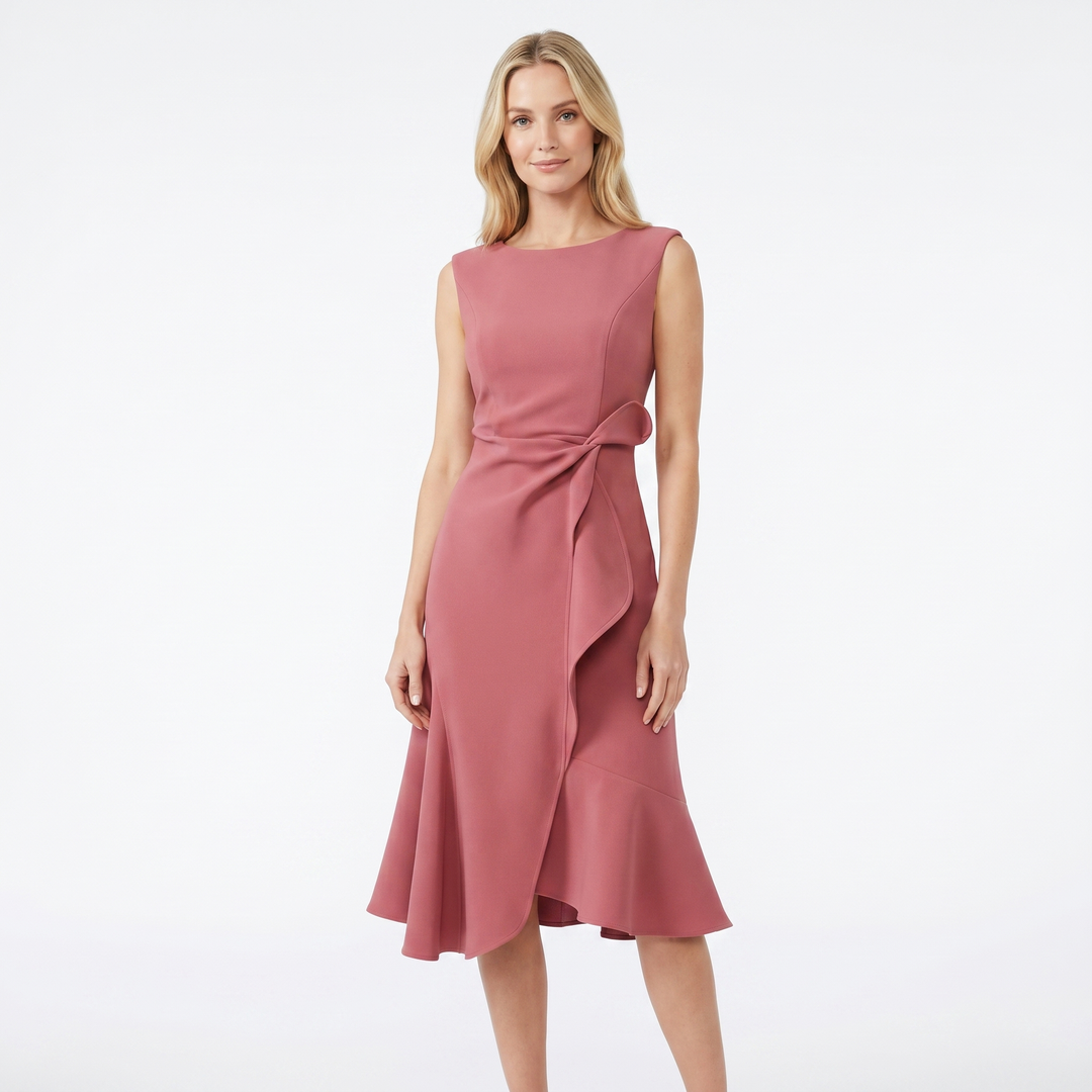 Women's Crepe Midi Dress Sleeveless Ruffle Hem Asymmetric Smart Casual