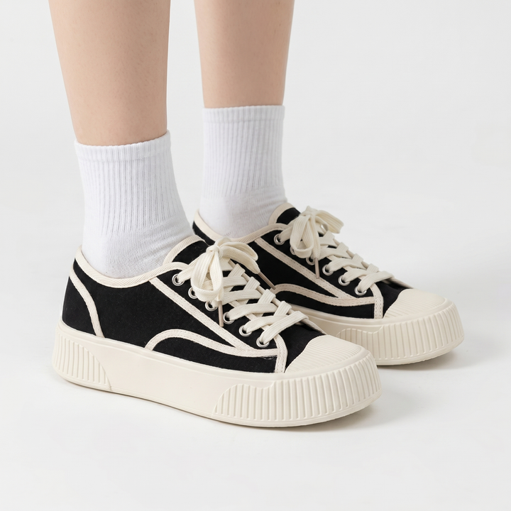 Women's Orthopaedic Canvas Platform Sneakers Chunky Sole Lace-Up Low Top Casual Shoes