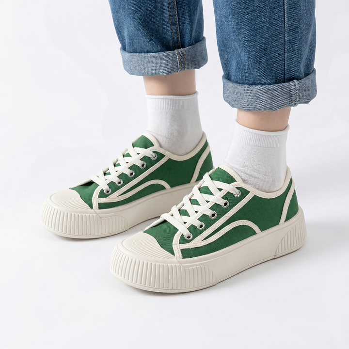 Women's Orthopaedic Canvas Platform Sneakers Chunky Sole Lace-Up Low Top Casual Shoes