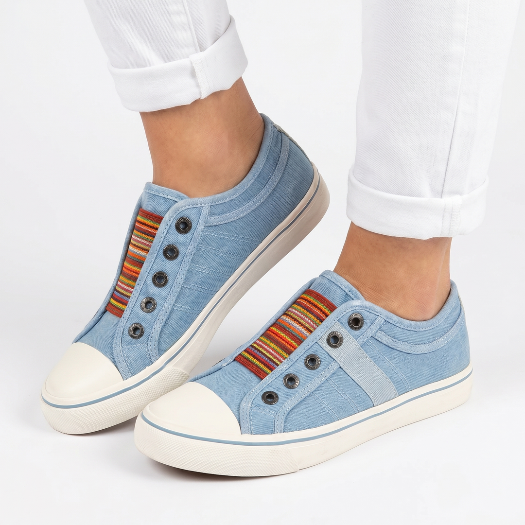 Women's Orthopaedic Canvas Slip-On Sneakers Elastic Striped Band Low Top Casual Shoes
