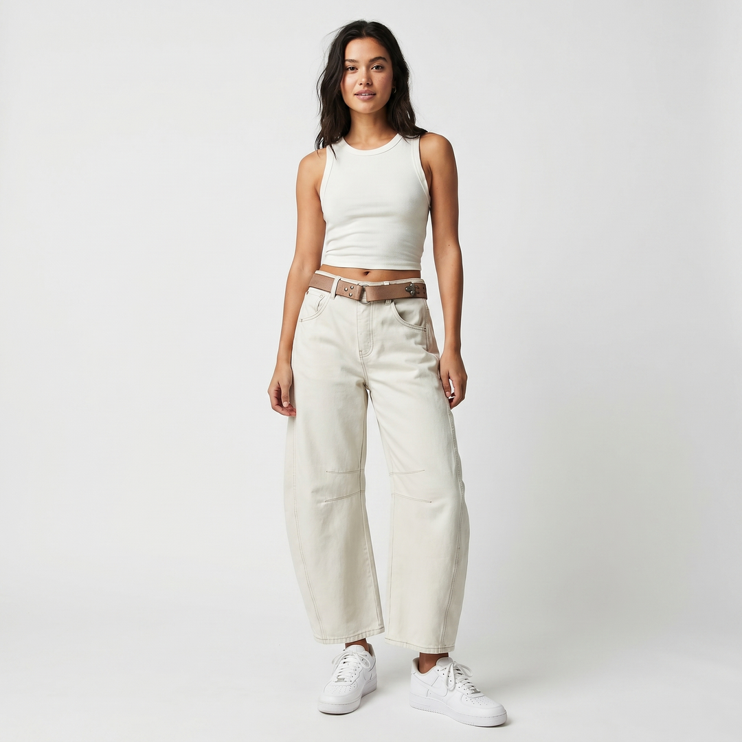 Women's Barrel Leg Jeans Low Rise Baggy Wide Leg Denim Curved Fit Casual