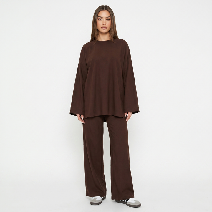 Women's Oversized Loungewear Set Long Sleeve Top Wide Leg Pants Co-Ord Two Piece