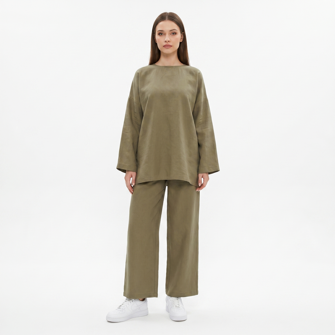 Women's Oversized Loungewear Set Long Sleeve Top Wide Leg Pants Co-Ord Two Piece
