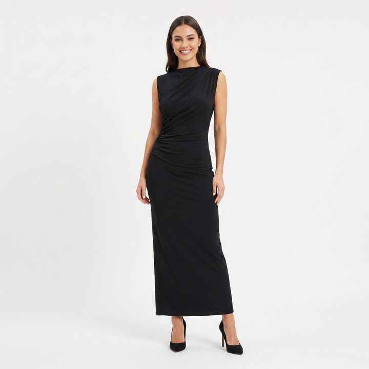 Women's Ruched Side Bodycon Maxi Dress Sleeveless High Neck Formal Occasion Dress