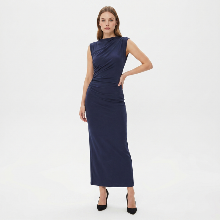 Women's Ruched Side Bodycon Maxi Dress Sleeveless High Neck Formal Occasion Dress