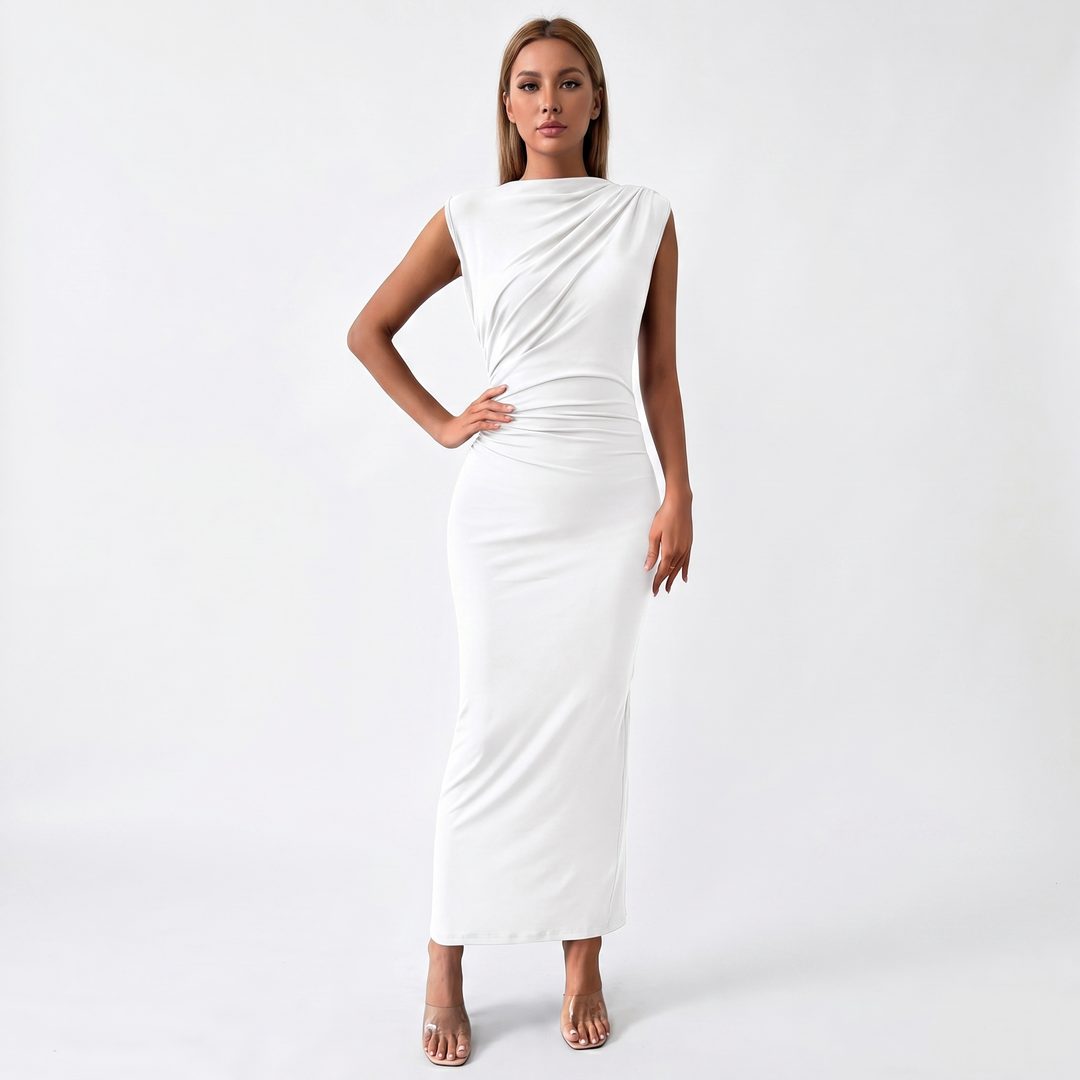 Women's Ruched Side Bodycon Maxi Dress Sleeveless High Neck Formal Occasion Dress