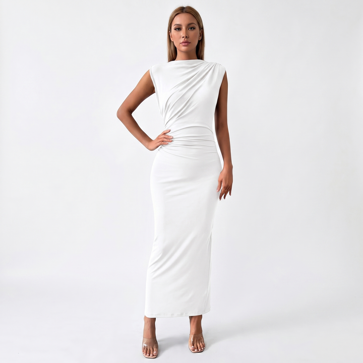 Women's Ruched Side Bodycon Maxi Dress Sleeveless High Neck Formal Occasion Dress