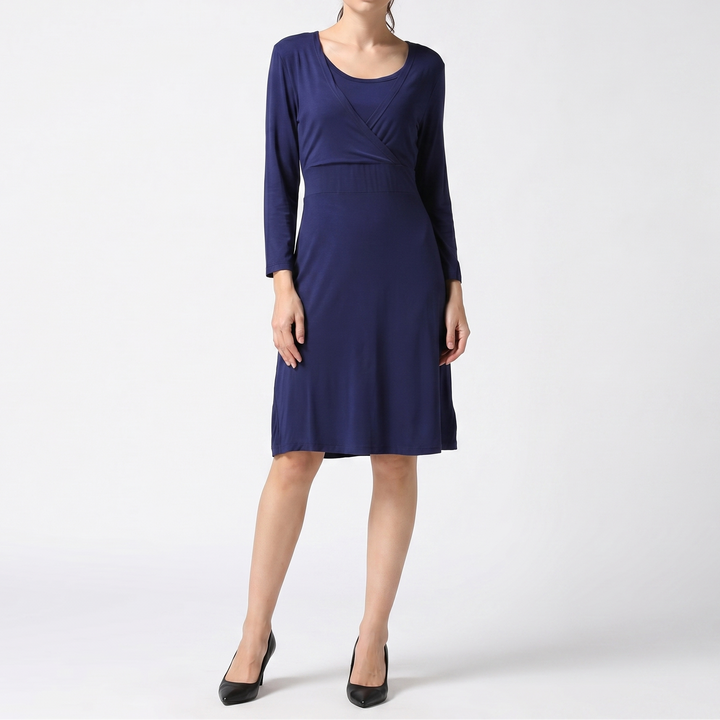 Women's Maternity Nursing Long Sleeve Wrap Midi Dress