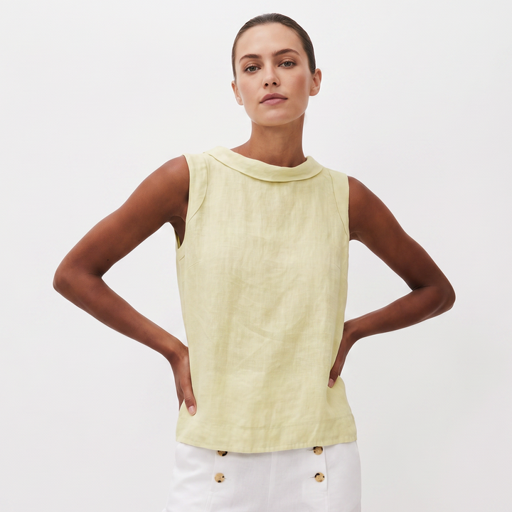 Women's Cotton Linen Sleeveless Tank Top Mock Neck Casual Summer Blouse