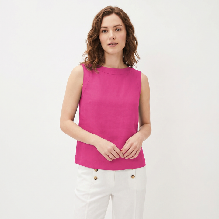 Women's Cotton Linen Sleeveless Tank Top Mock Neck Casual Summer Blouse