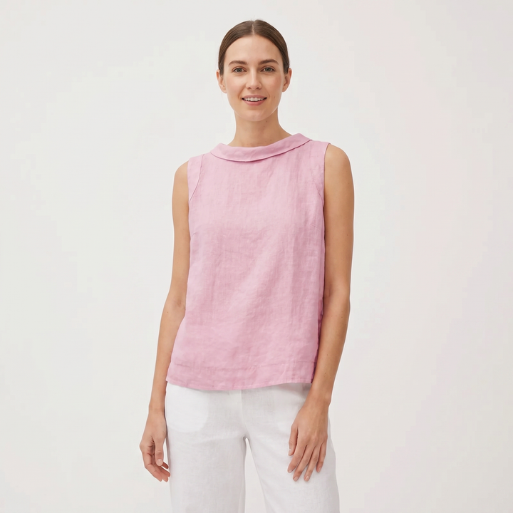 Women's Cotton Linen Sleeveless Tank Top Mock Neck Casual Summer Blouse