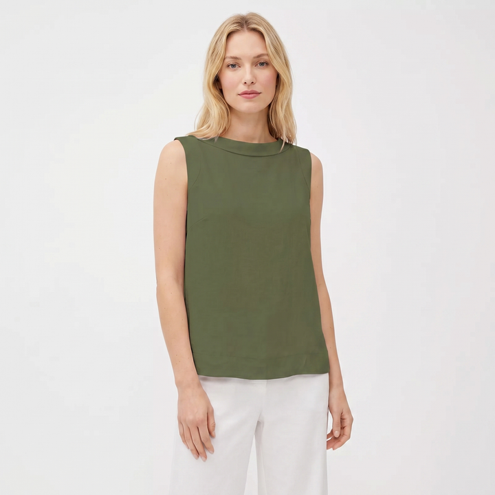 Women's Cotton Linen Sleeveless Tank Top Mock Neck Casual Summer Blouse