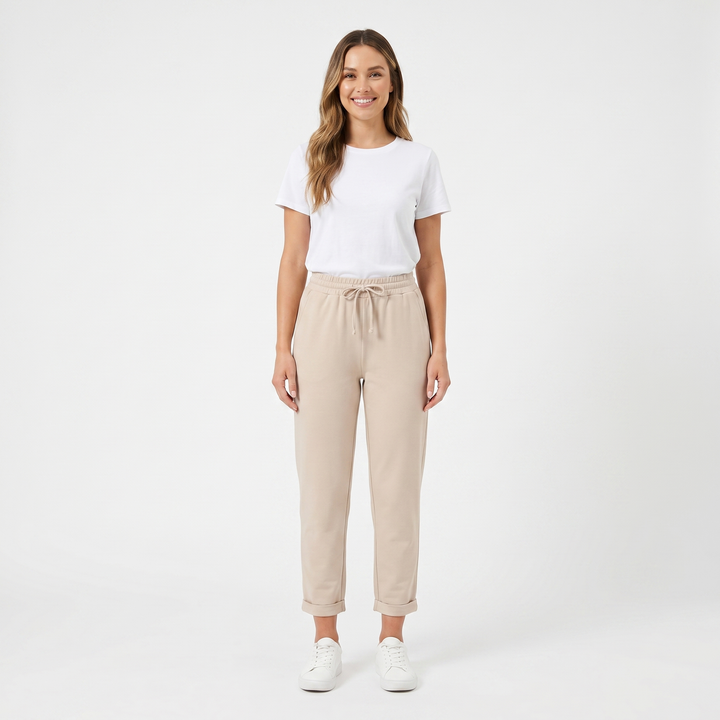 Women's Tapered Jogger Pants Drawstring Waist Cuffed Hem Casual Lounge Trousers