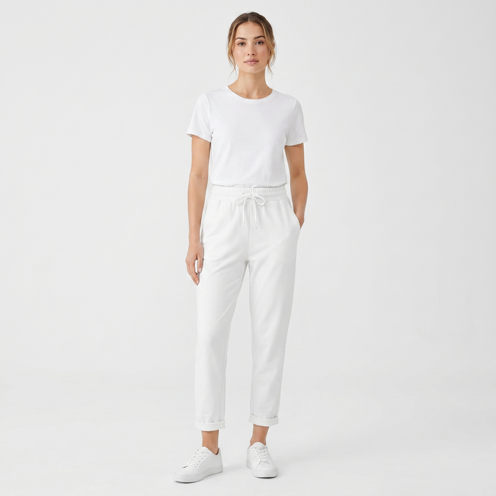 Women's Tapered Jogger Pants Drawstring Waist Cuffed Hem Casual Lounge Trousers