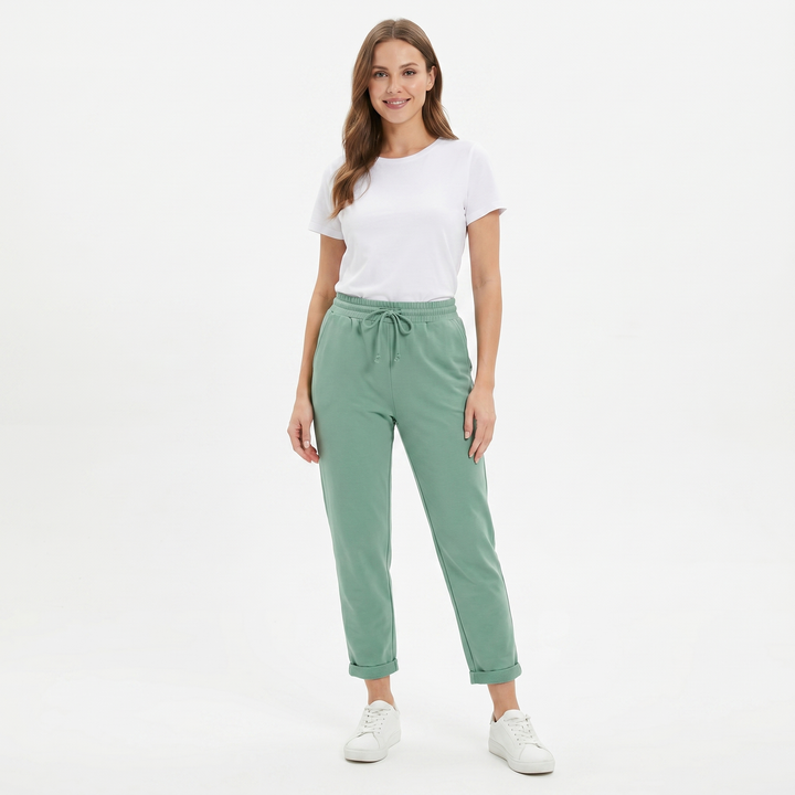 Women's Tapered Jogger Pants Drawstring Waist Cuffed Hem Casual Lounge Trousers