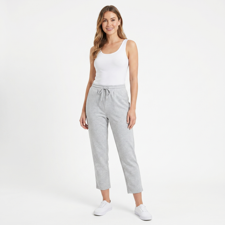 Women's Tapered Jogger Pants Drawstring Waist Cuffed Hem Casual Lounge Trousers
