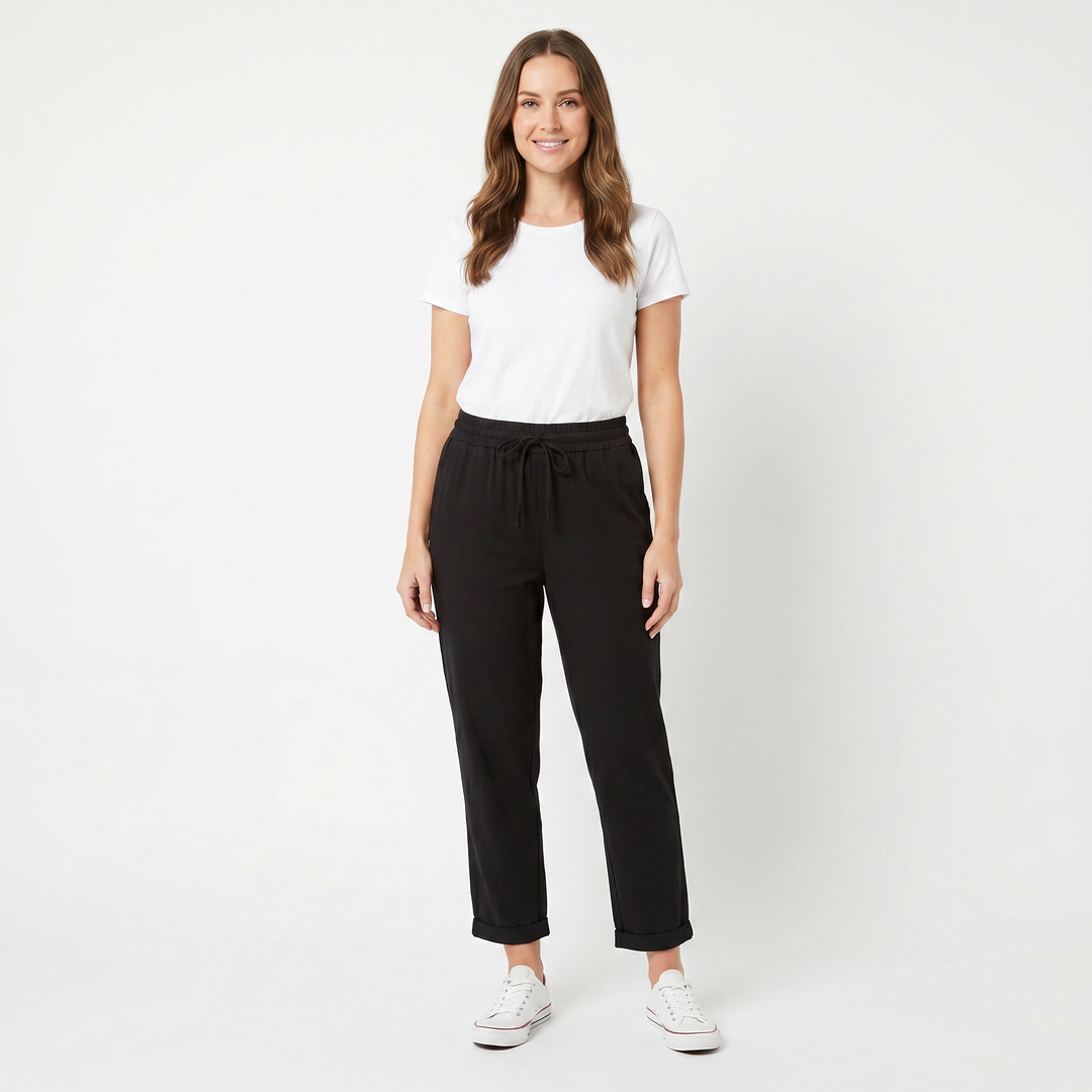 Women's Tapered Jogger Pants Drawstring Waist Cuffed Hem Casual Lounge Trousers