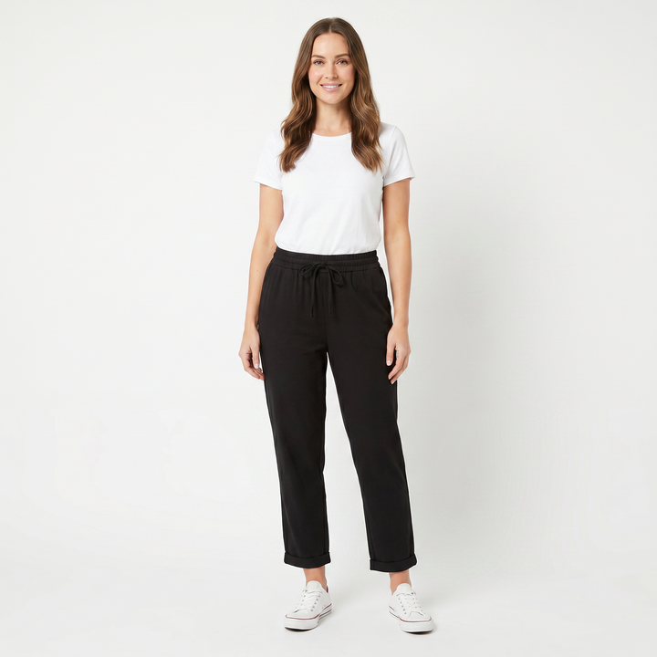 Women's Tapered Jogger Pants Drawstring Waist Cuffed Hem Casual Lounge Trousers