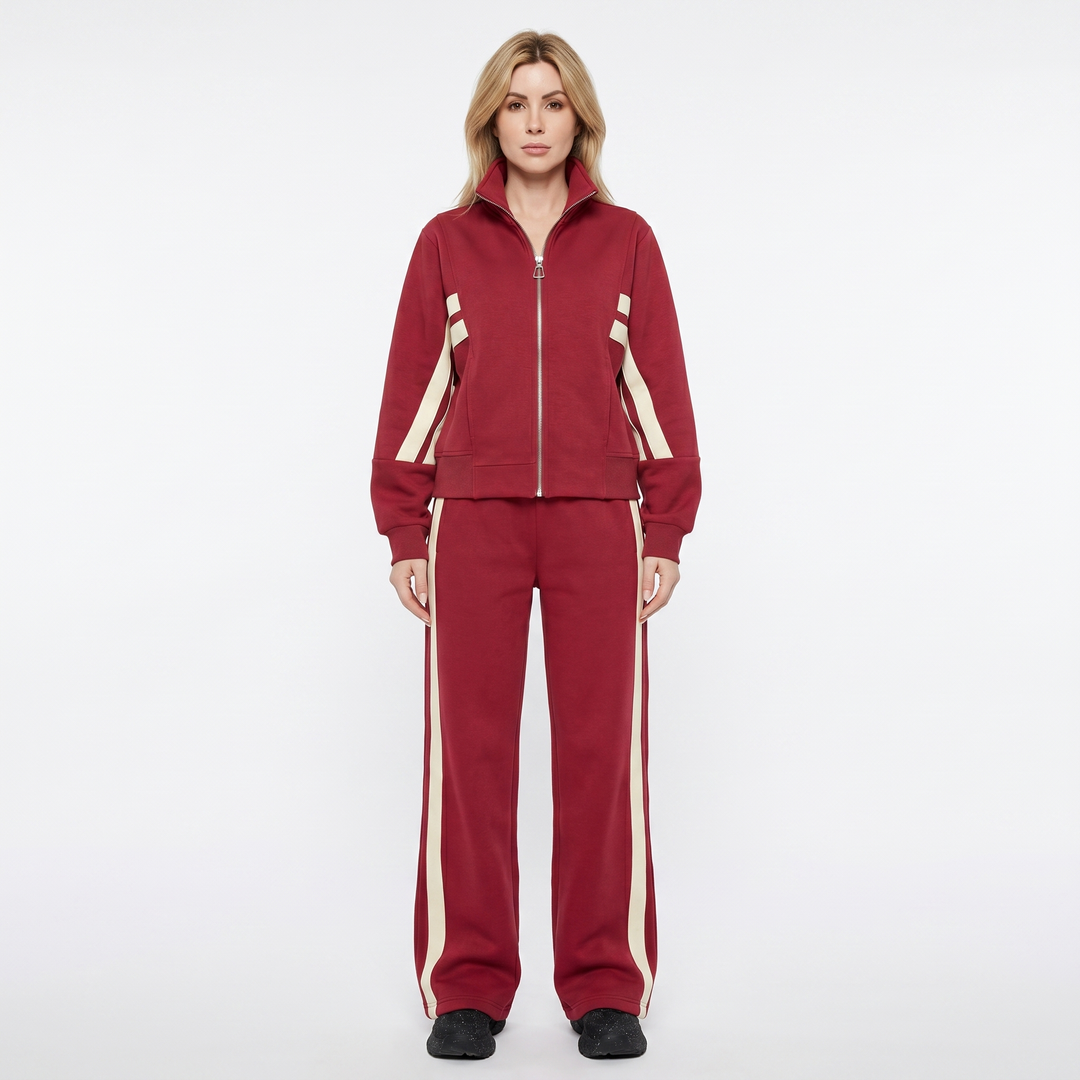 Women's Striped Tracksuit Set Zip-Up Jacket Wide-Leg Jogger Pants Two-Piece Loungewear