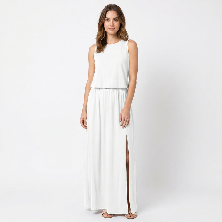Women's Sleeveless Maxi Dress Elastic Waist Side Split Casual Summer Long Dress