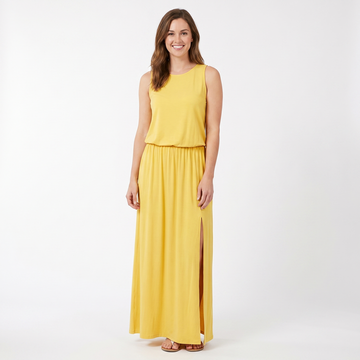 Women's Sleeveless Maxi Dress Elastic Waist Side Split Casual Summer Long Dress