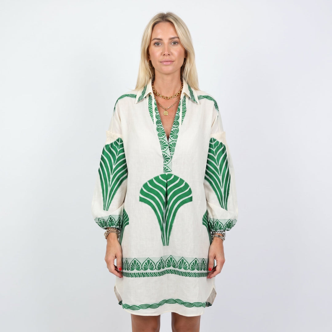 Women's Boho Print Long Sleeve Shirt Dress V-Neck Oversized Casual Mini Dress