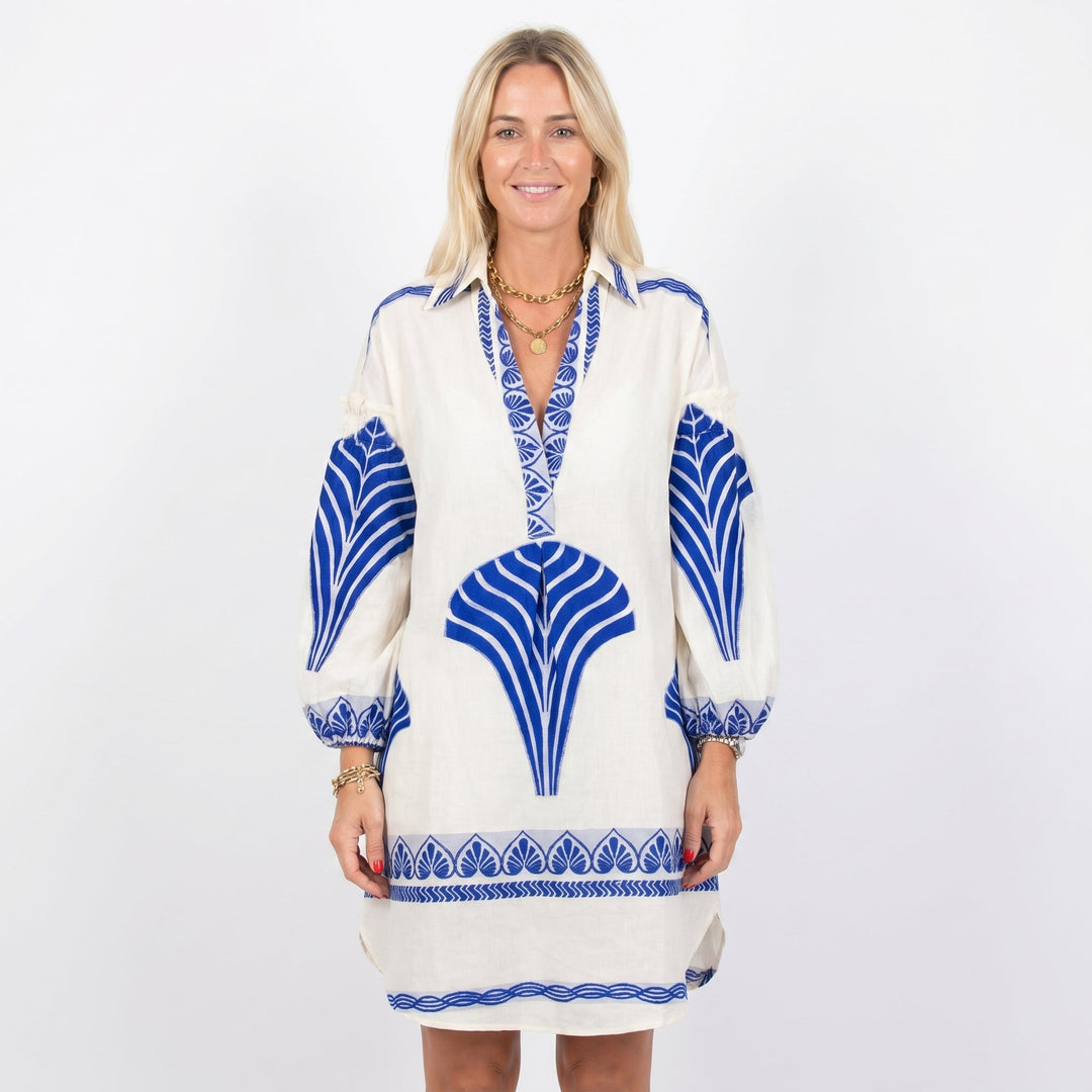 Women's Boho Print Long Sleeve Shirt Dress V-Neck Oversized Casual Mini Dress