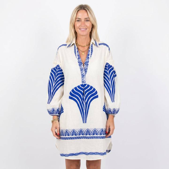 Women's Boho Print Long Sleeve Shirt Dress V-Neck Oversized Casual Mini Dress