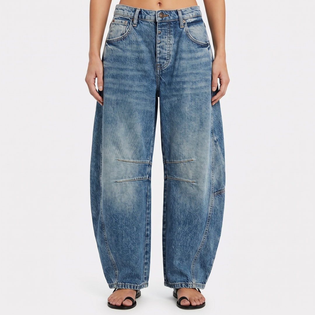 Women's Barrel Leg Jeans High-Waist Oversized Baggy Wide-Leg Denim Pants